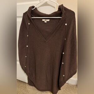 YA Los Angeles Hooded Pancho/Shrug Button Detail, Light Brown Size Small EUC